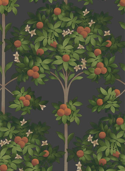 Tapete Orange Blossom - Orange/ Spring Green on Black