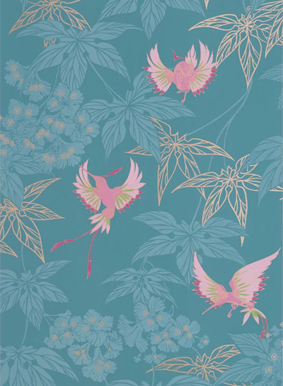 Tapete Grove Garden - Teal / Pink