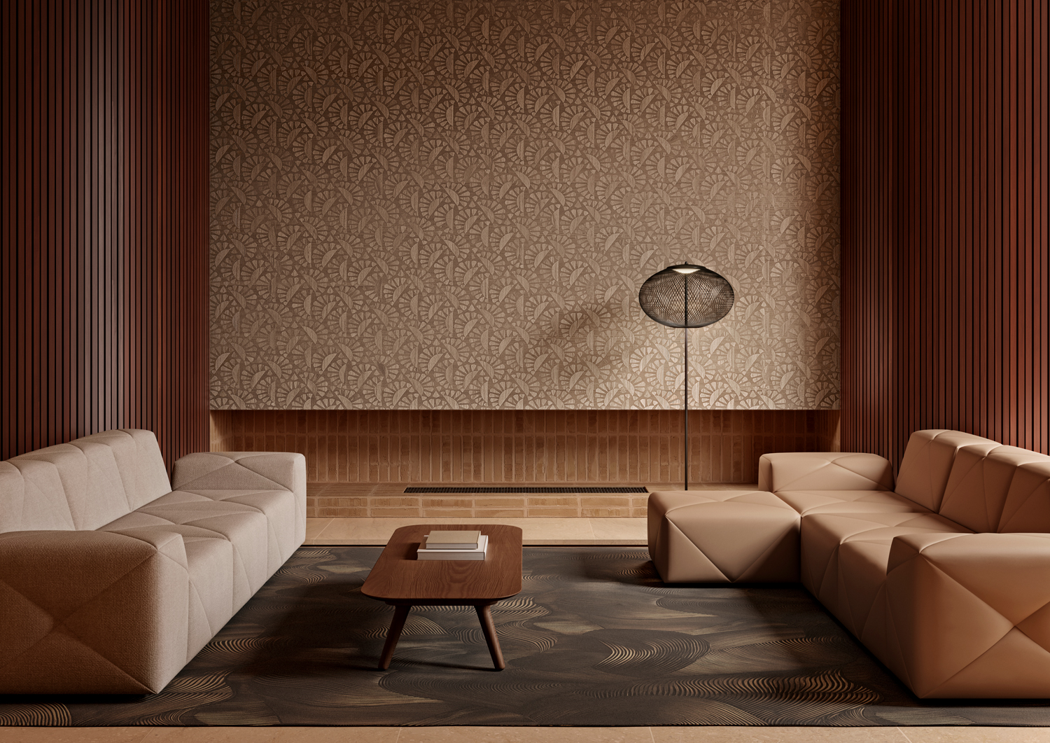Tapete Woodblock Beetle Flora - Walnut