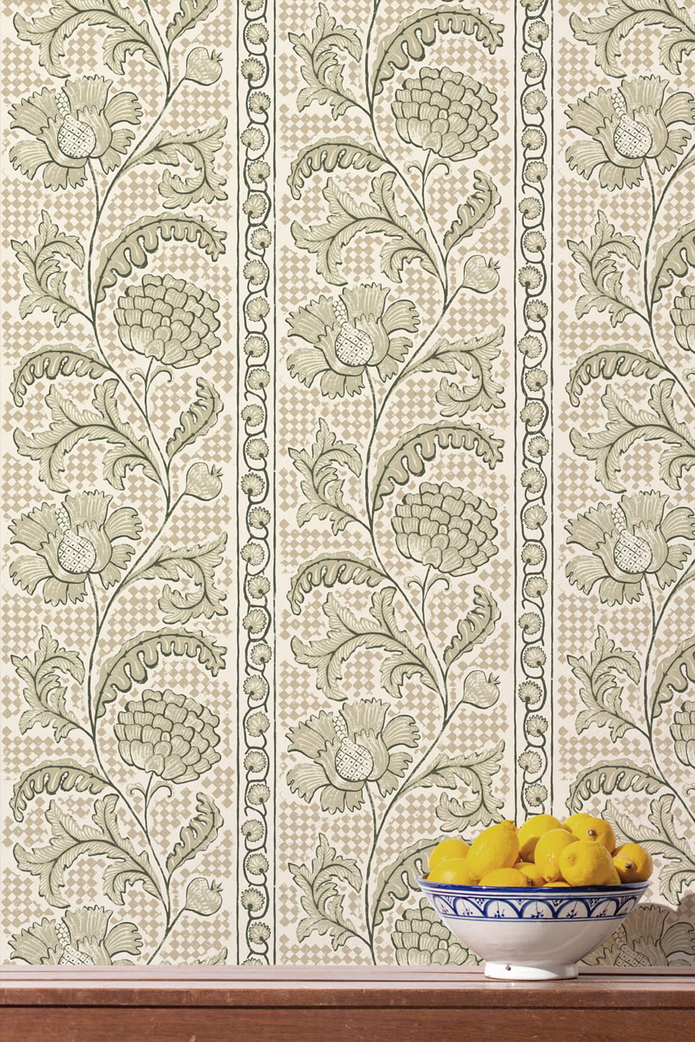 Tapete Floral Check - Maitland Green and Cotswold White