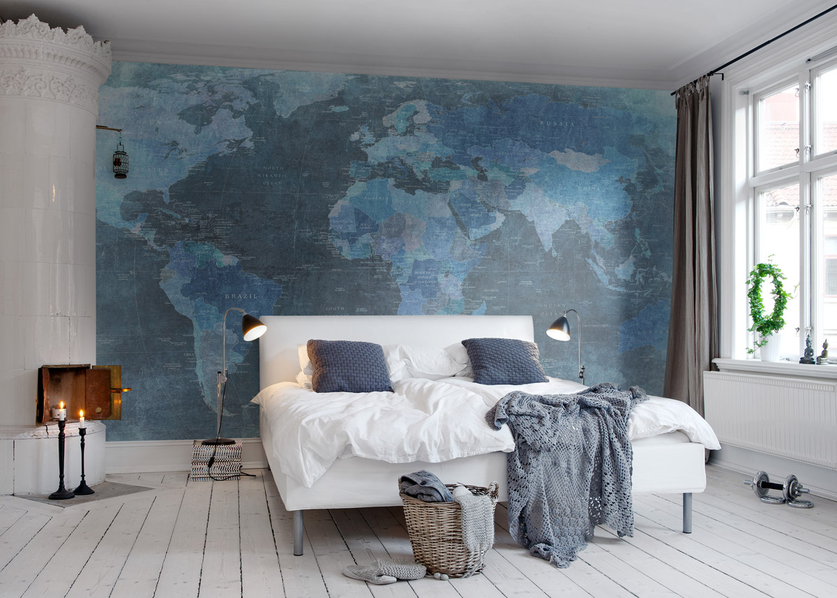 Wandbild World Map - Blue