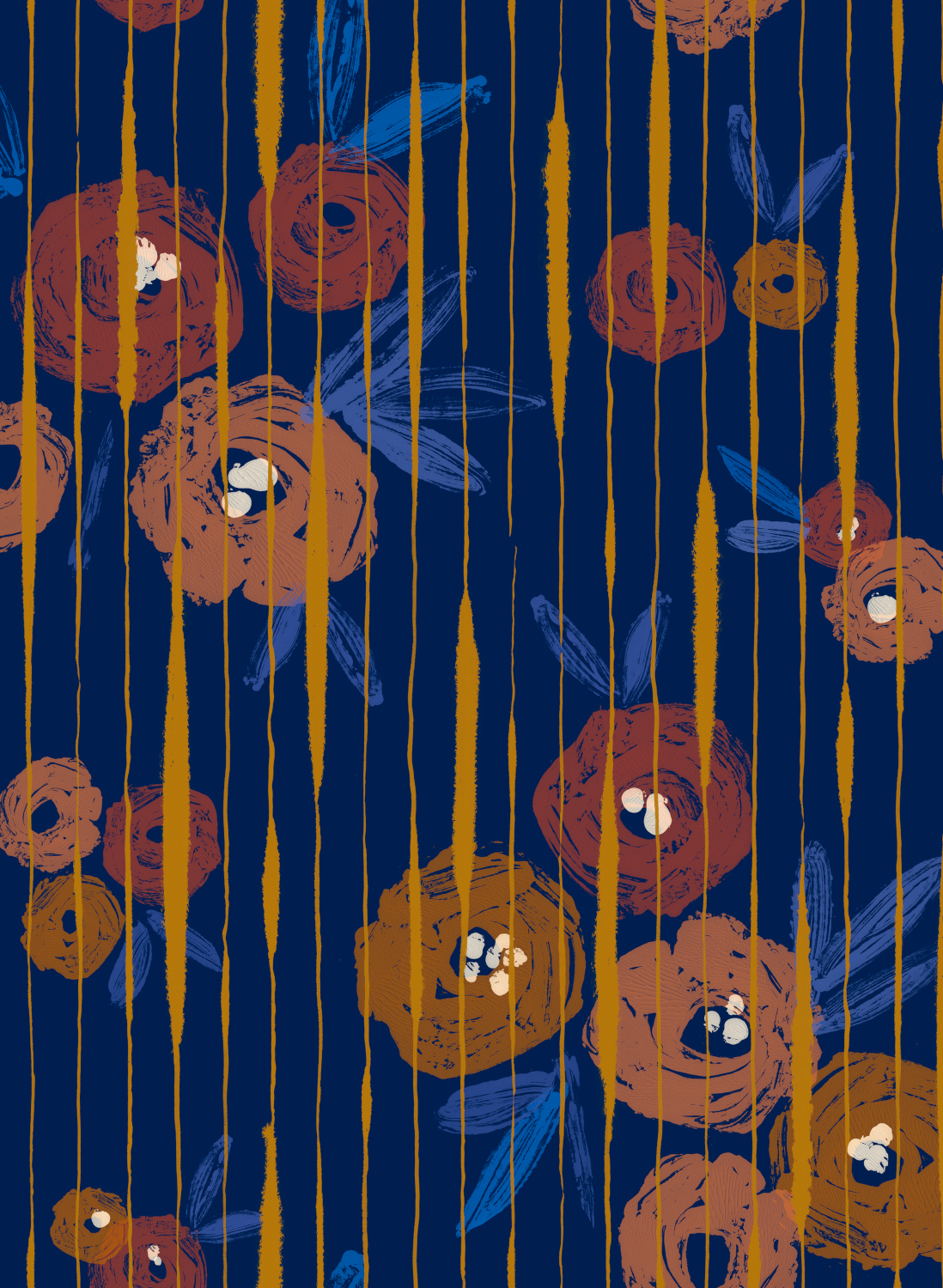Tapete Broken Poppies - Blue