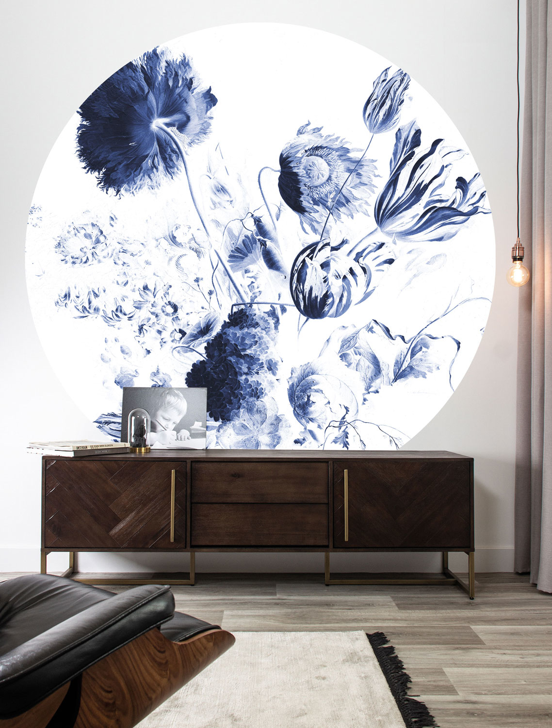 Wandbild Royal Blue Flowers 2 Circle - L - 2.375m