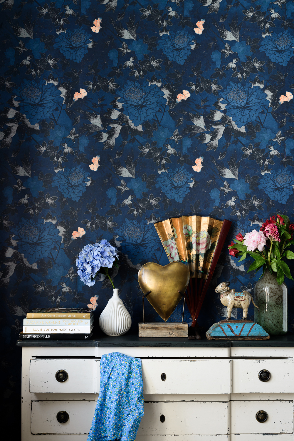 Tapete The Cantonese Garden - Indigo Blue/ Light Blue/ Peach