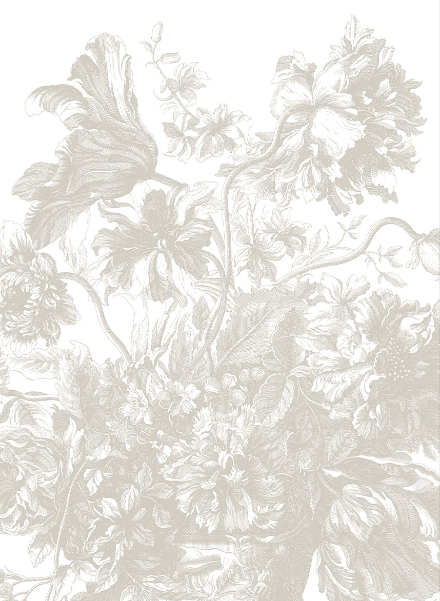 Wandbild Engraved Flowers Uyterlinde - Grey 390 cm