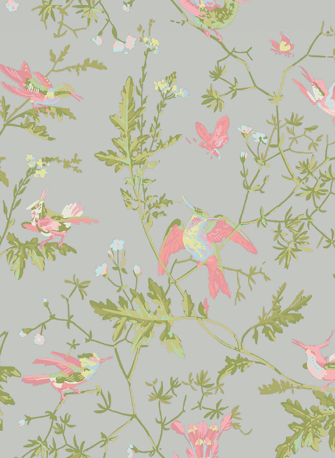 Tapete Hummingbirds - Rose/ Olive on Grey