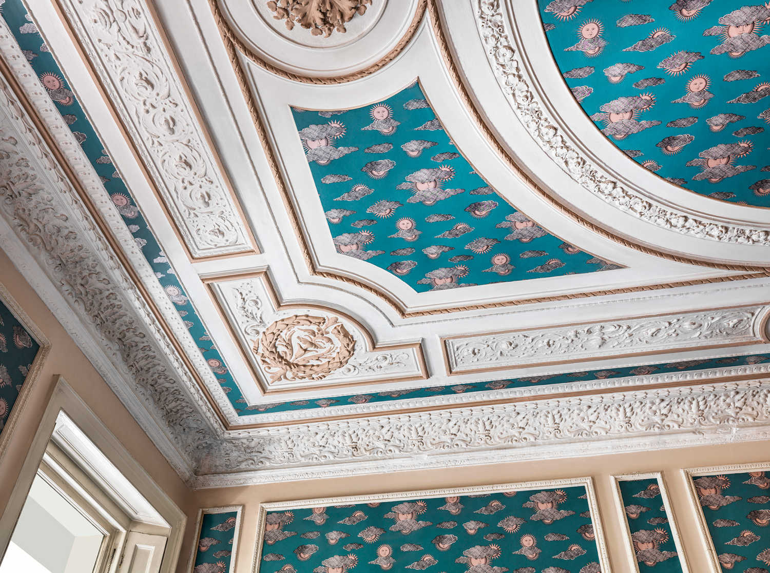 Tapete Soli e Nuvole - Teal/ Rose Gold
