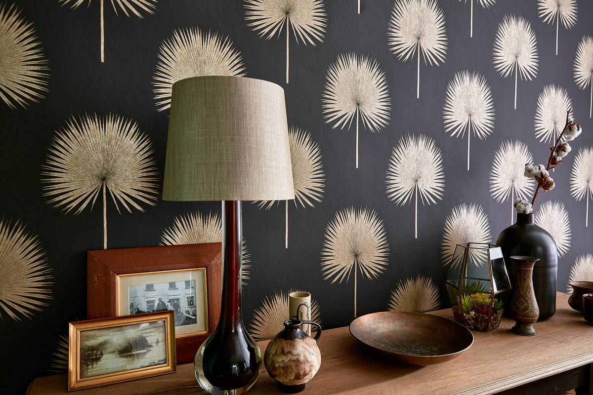 Tapete Fan Palm - Charcoal/ Gold
