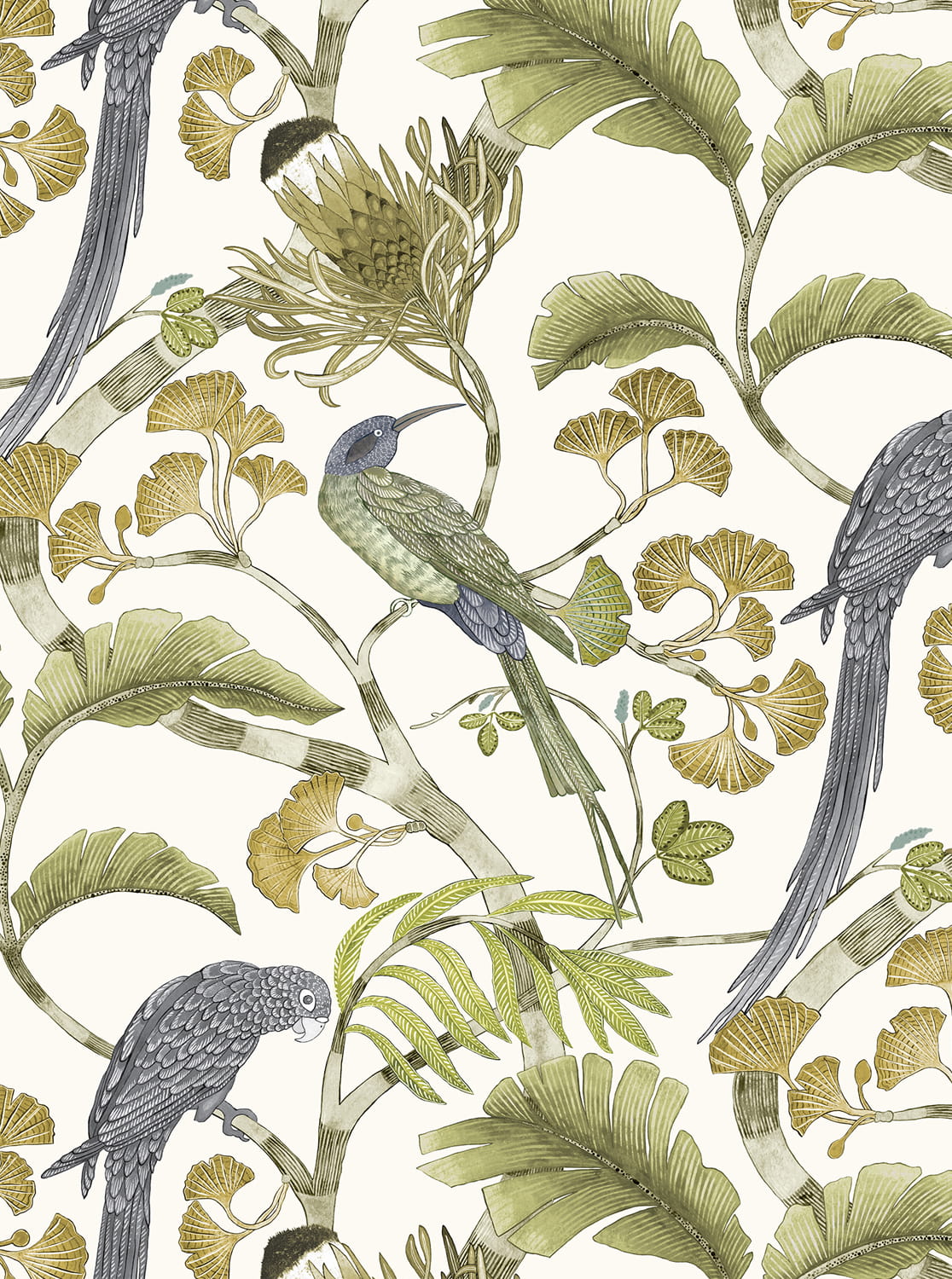 Tapete Living Branches - Hilles White and Greens