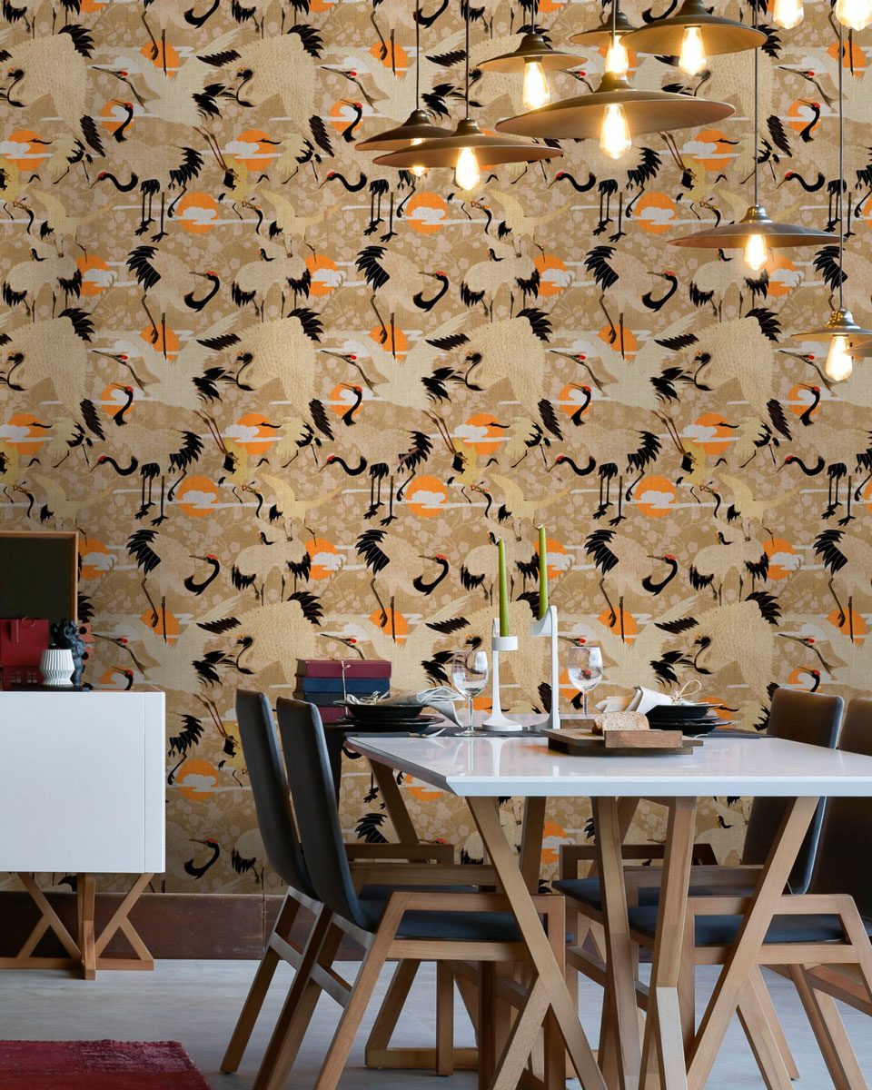 Wallpaper Birds of Happiness - Beige/ Orange