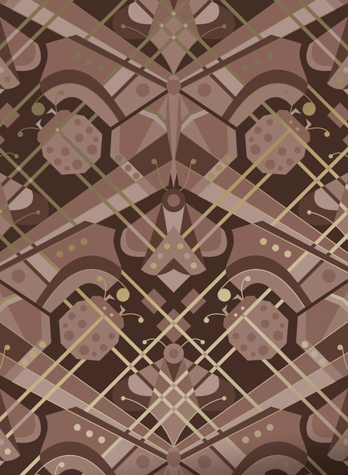 Tapete Art Deco Animaux Butterfly Gold - Taupe