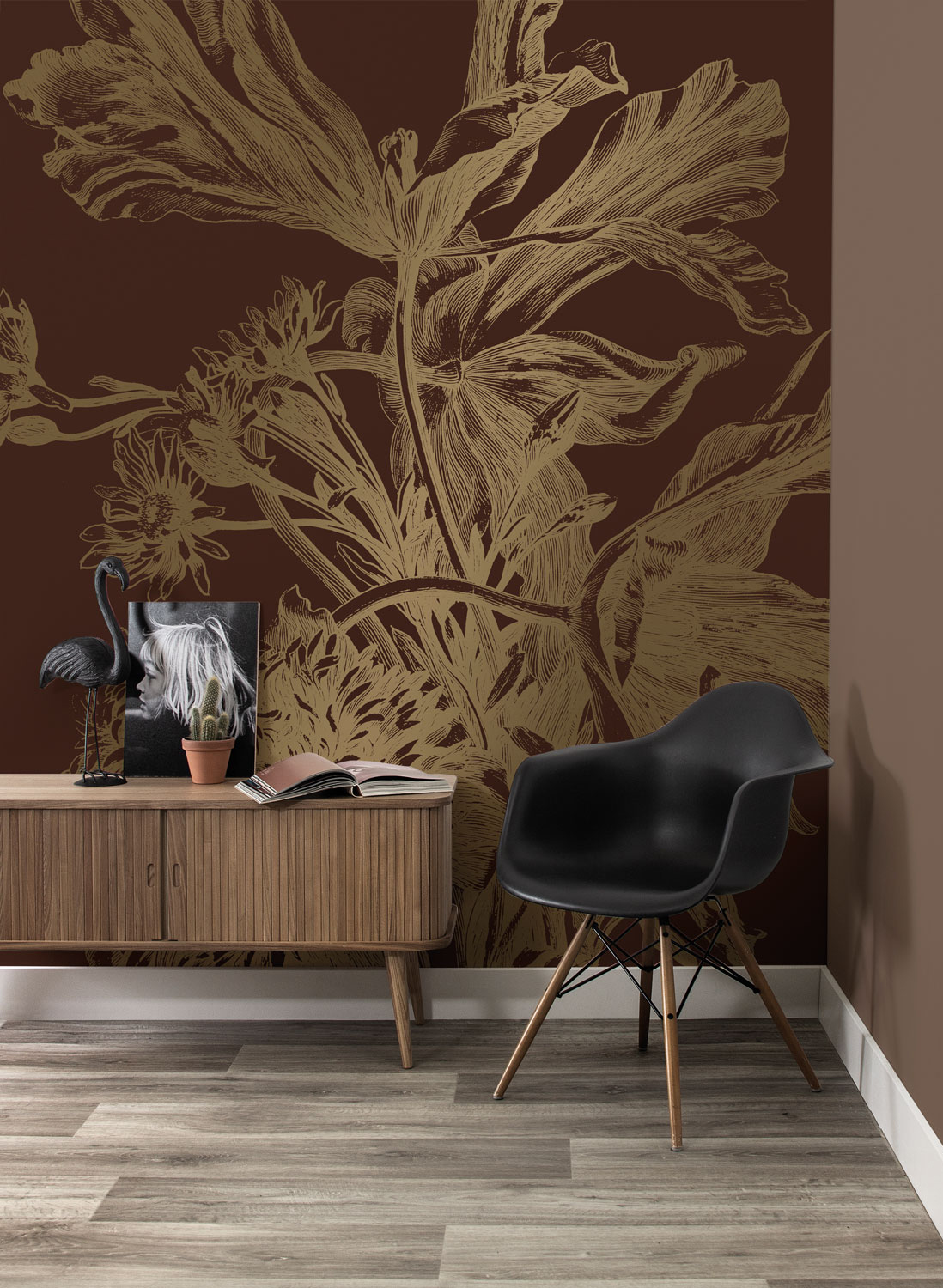 Carta da parati panoramica Engraved Flowers Gold 5