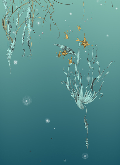 Carta da parati Nautilus/ Méduses/ Nénuphars - Turquoise - Nénuphars gauche - Turquoise
