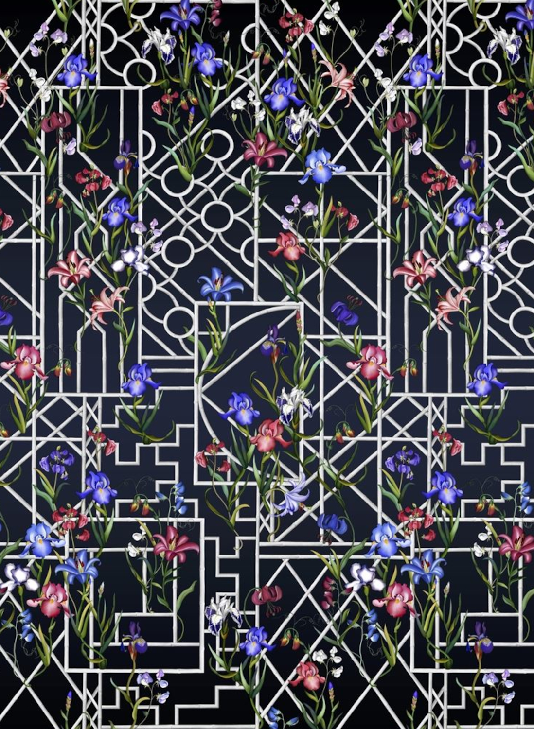Tapete Fretwork Garden Panoramic - Indigo