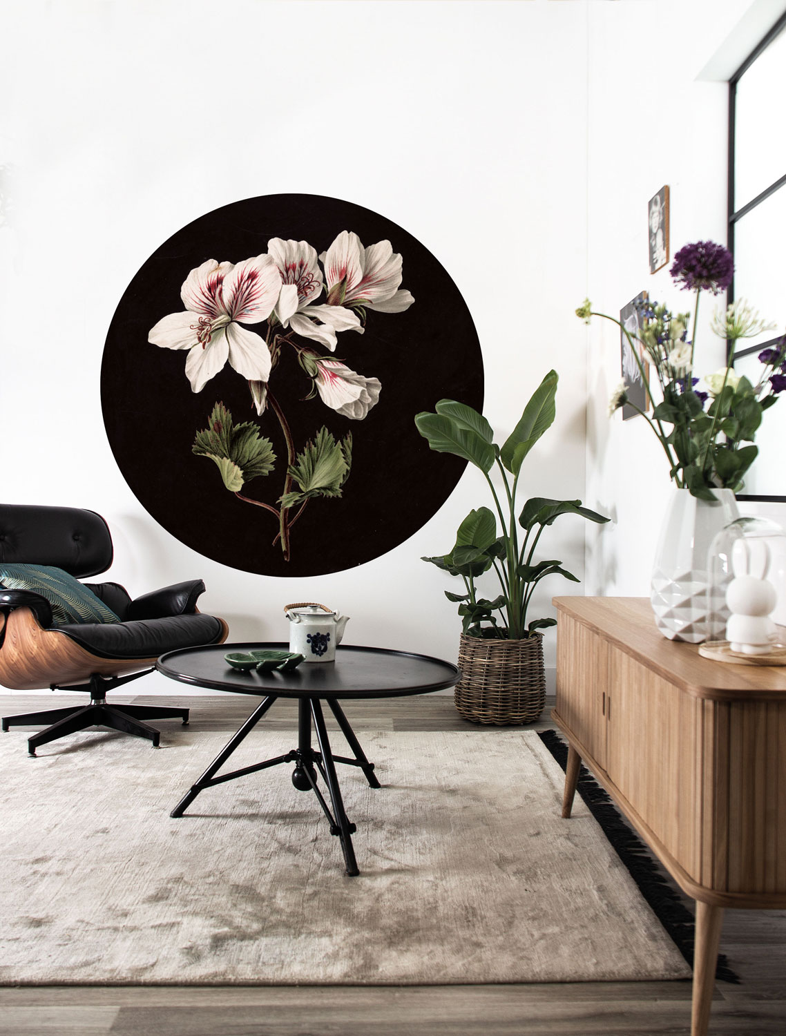 Wandbild White Flowers Circle - S - 1.425m