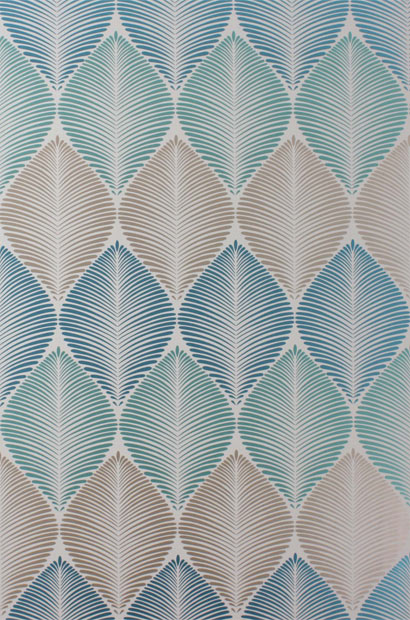 Papier peint Leaf Fall - Metallic Peacock/ Turquoise/ Gilver