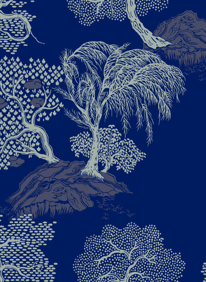 Tapete Jardin d'Asie - Bleu nuit
