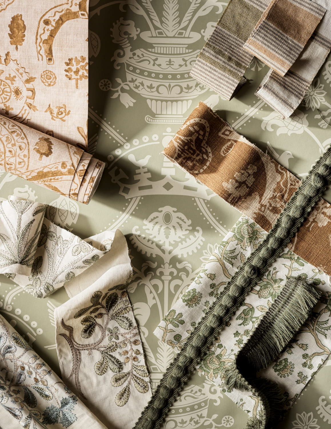 Tapete Highgrove Damask - Silver Green