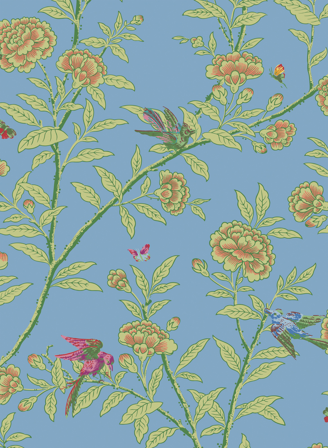 Tapete Roseberry with Birds - Hyacinth Blue
