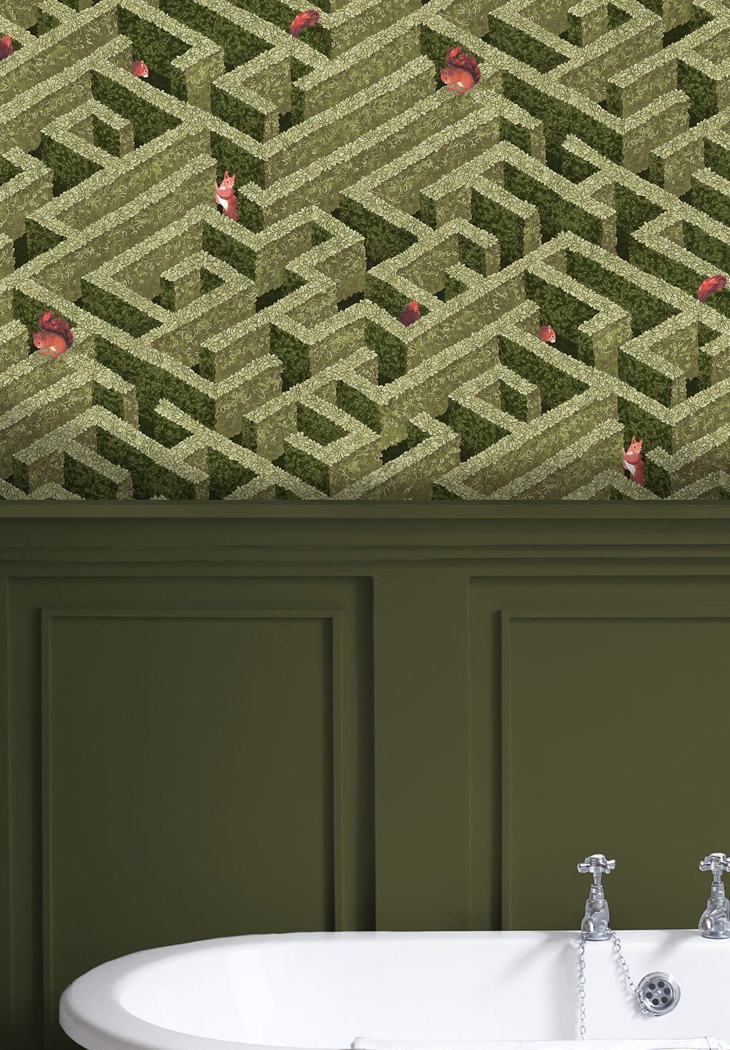Tapete Labyrinth with Squirrel - Olive