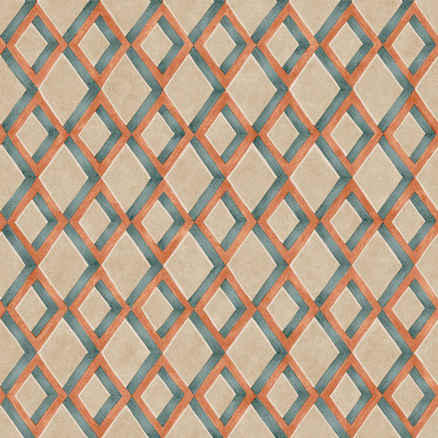Wallpaper Fresco Trellis - Coral on Tea Rose