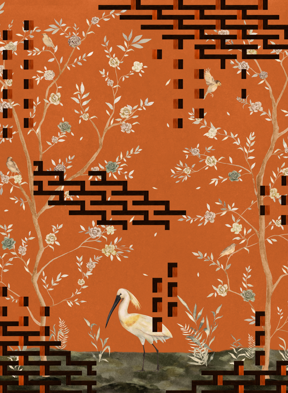 Wandbild Tetris Chinoiseries - Orange