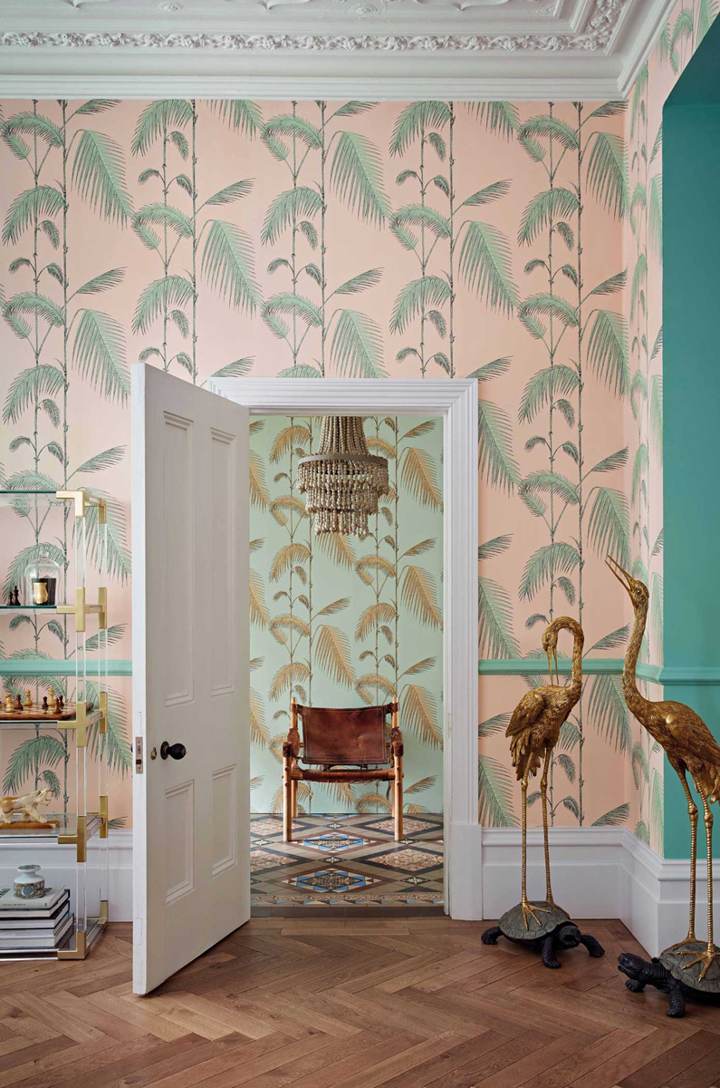 Tapete Palm Leaves - Alabaster Pink & Mint