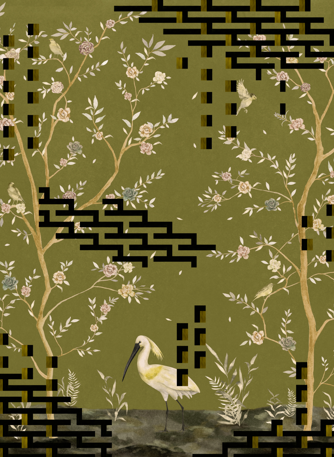 Wandbild Tetris Chinoiseries - green