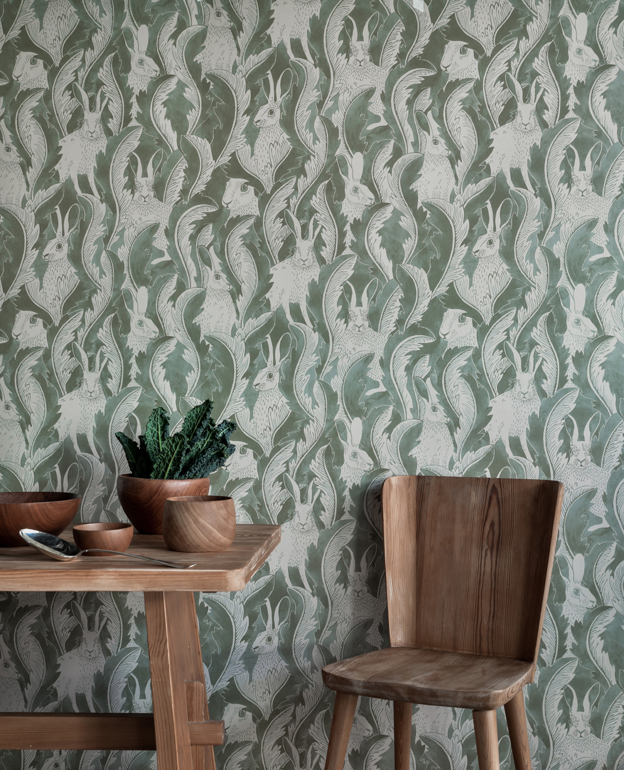 Tapete Hares in Hiding - Aloe