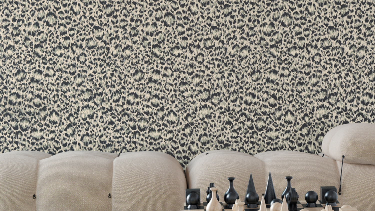 Carta da parati Hand-Painted Leopard - Grey & Metallic Silver