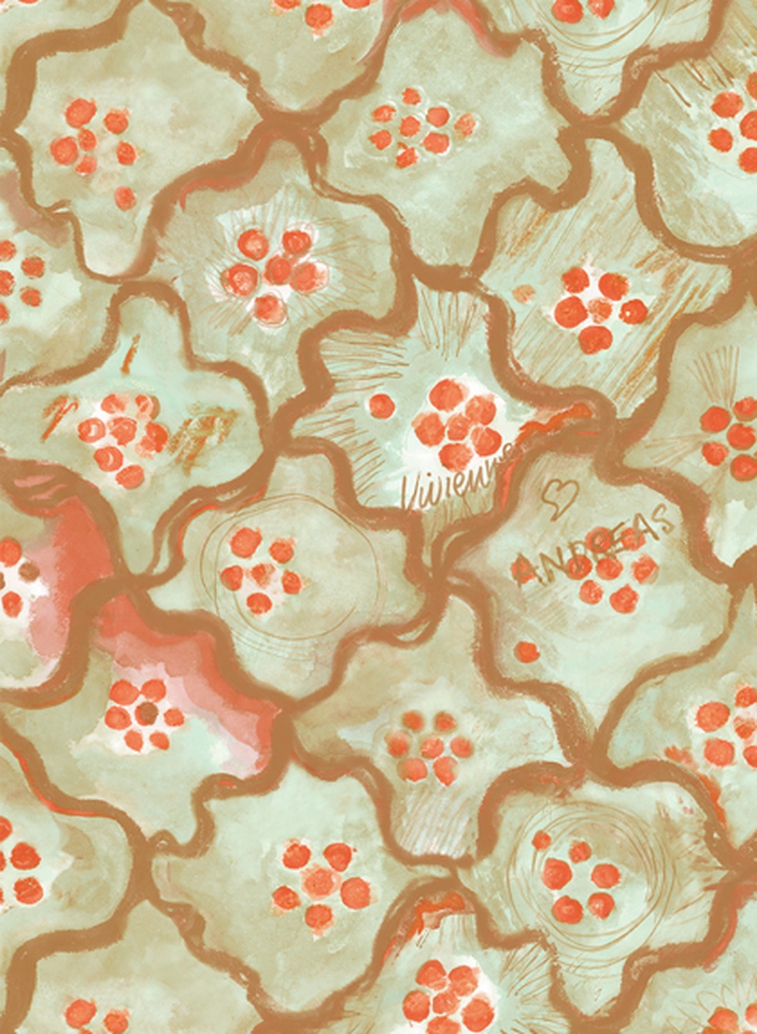 Carta da parati Vivienne Love Andreas - Mint & Tangerine