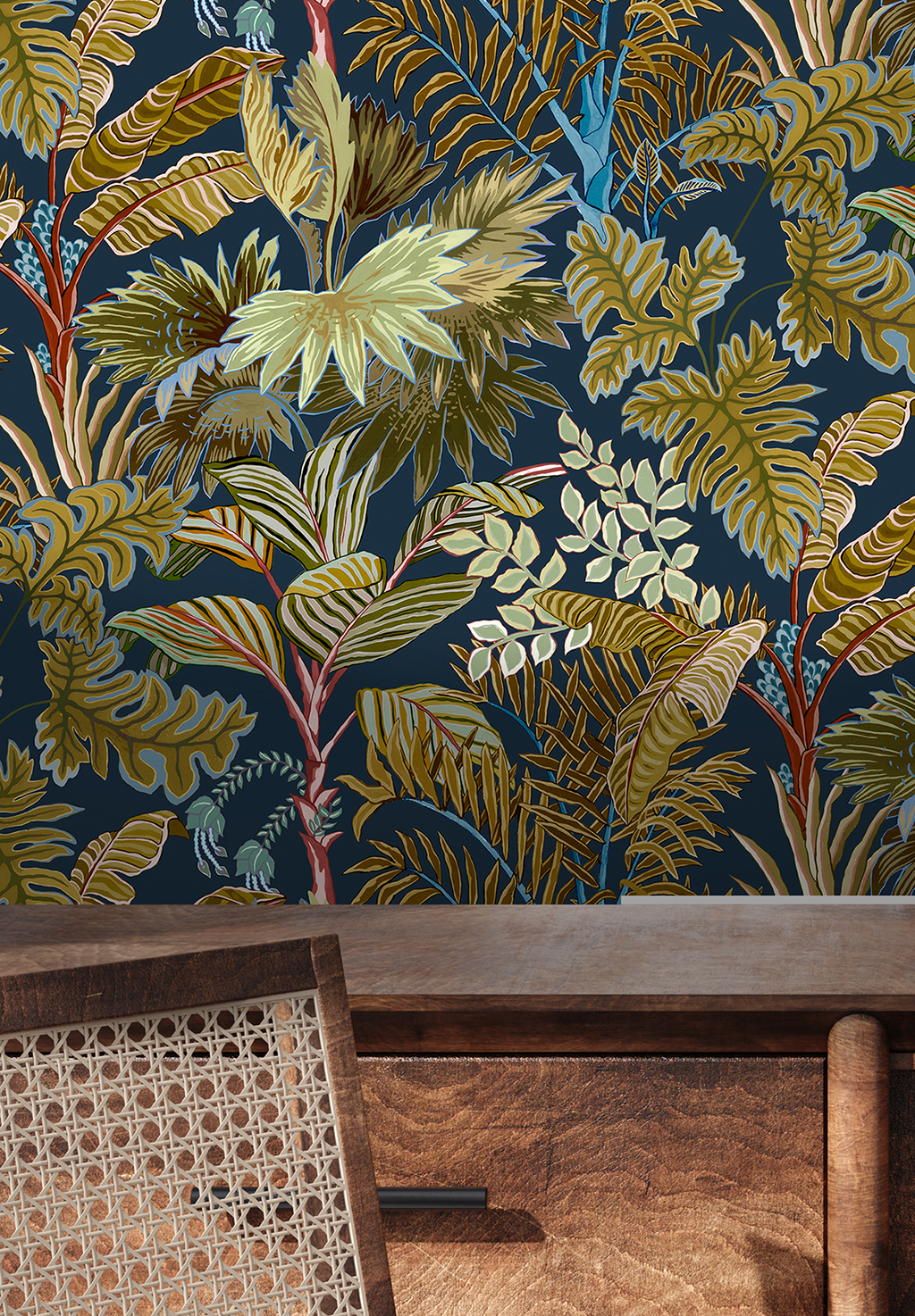 Tapete Palm Grove - Navy and Olive