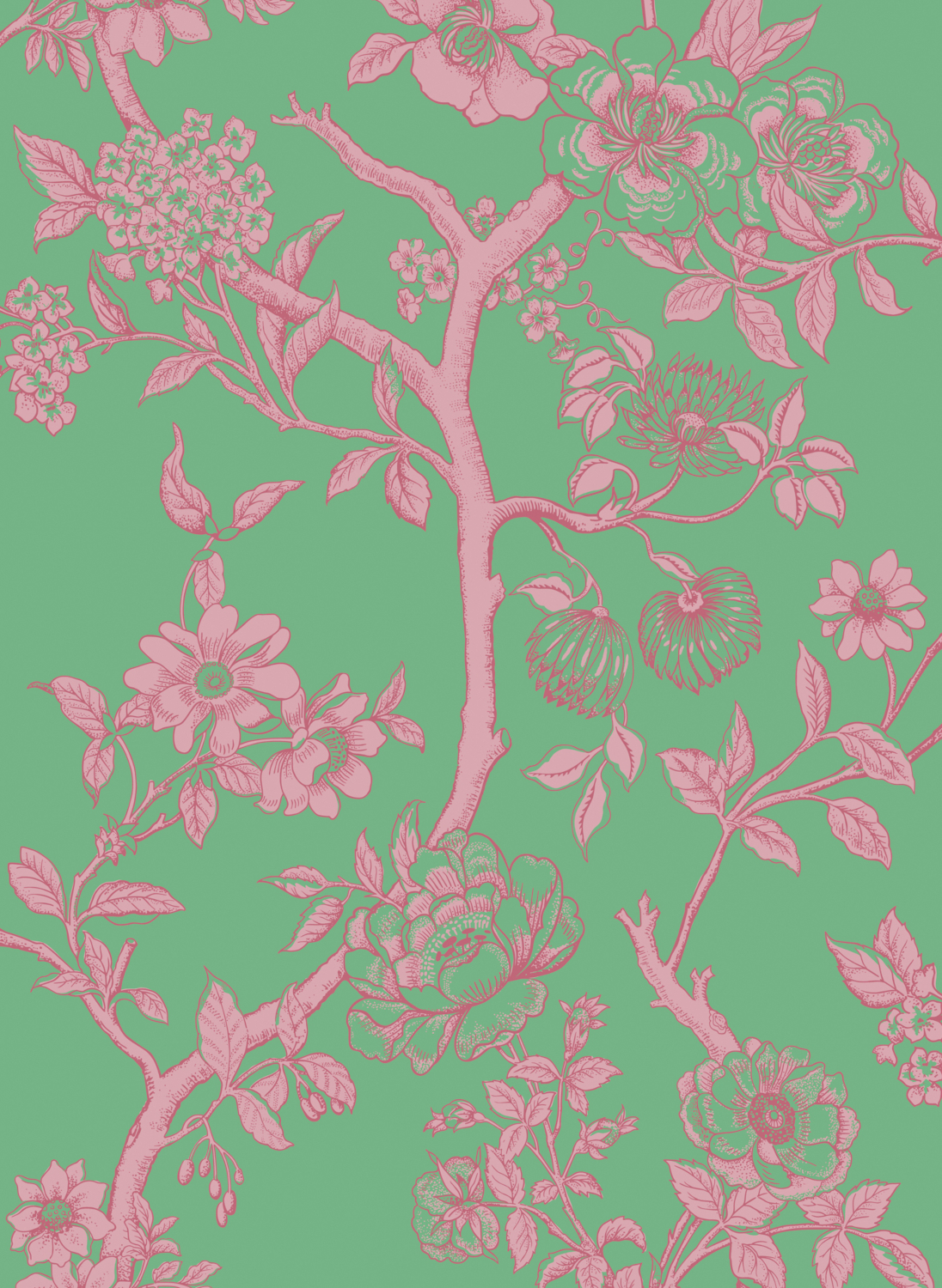 Tapete Paradise Tree - Emerald and Petal Pink