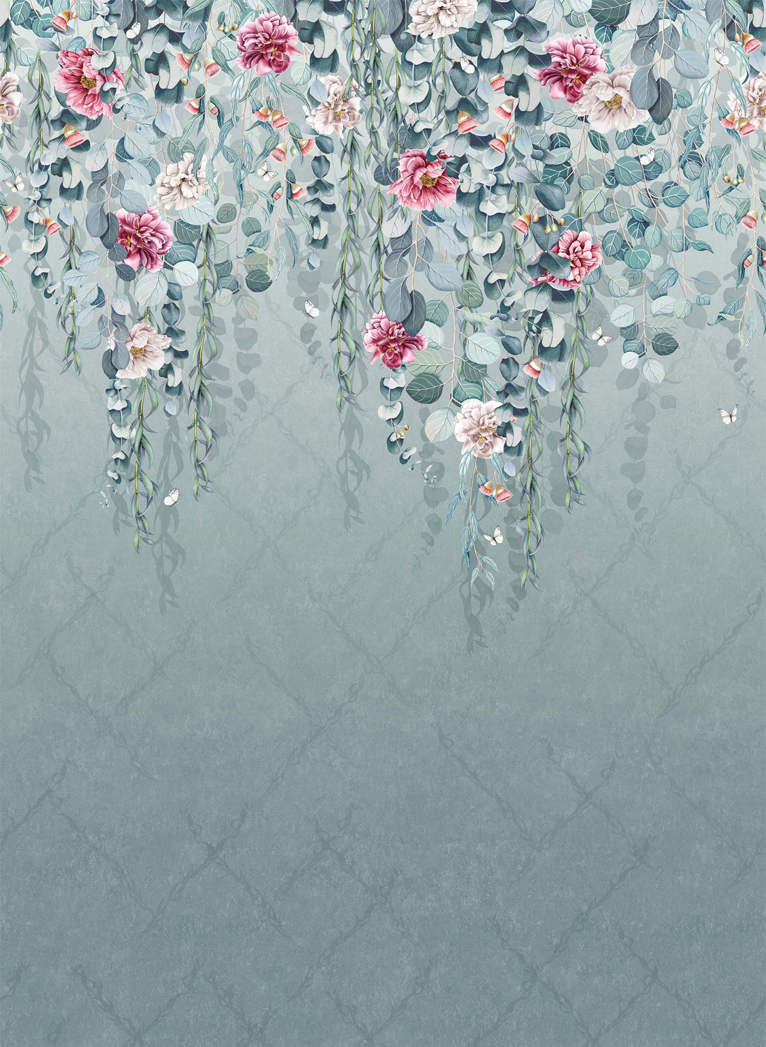 Wandbild Eucalyptus - Aqua/ Pink