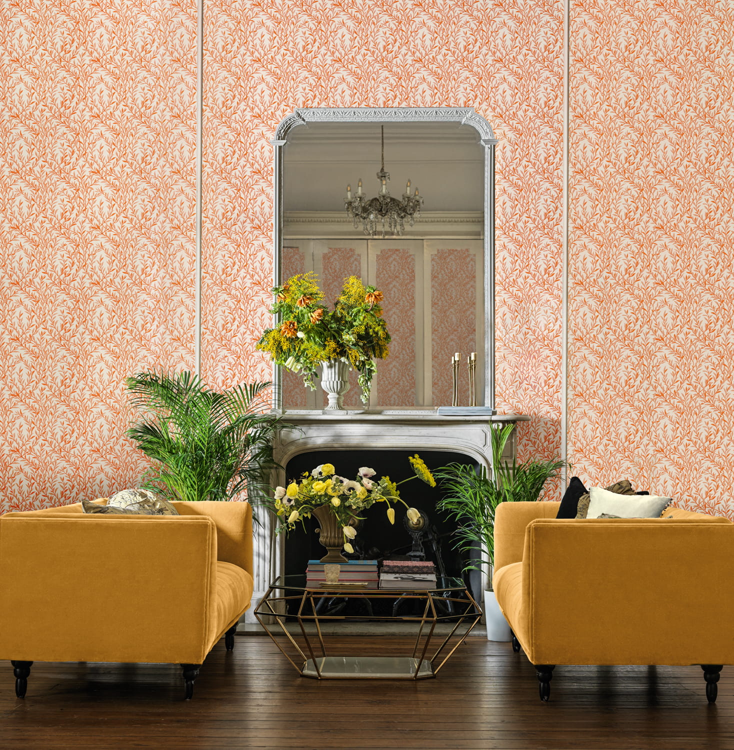 Tapete Willow Branch - Tangerine on Cream