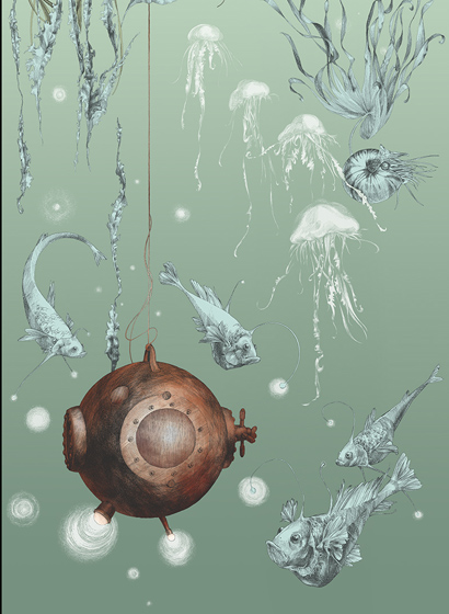 Tapete Nautilus/ Méduses/ Nénuphars - Nautilus gauche - Aqua