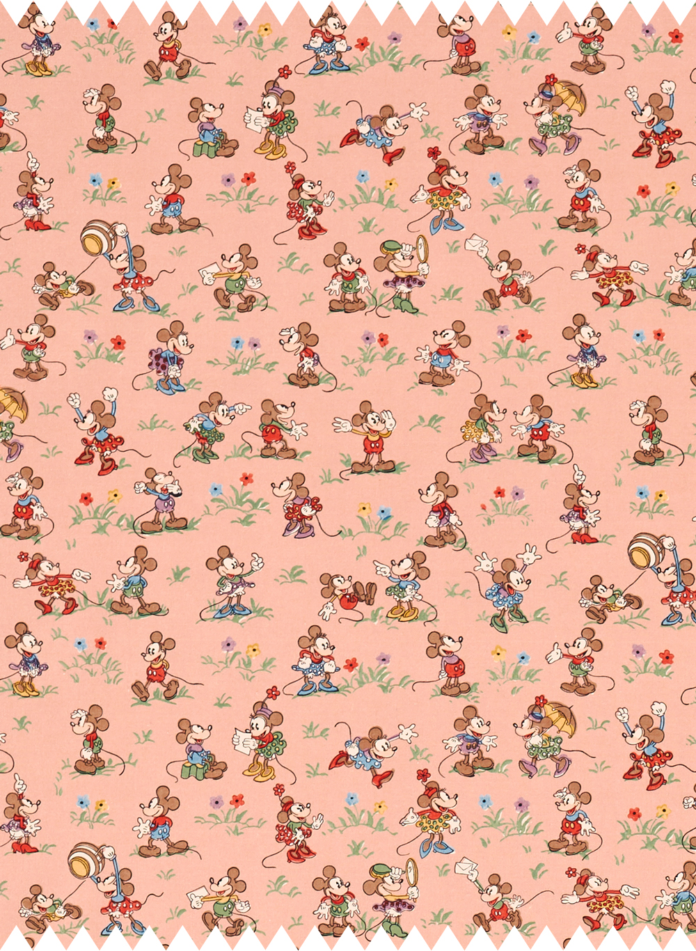 Sanderson Stoff Mickey and Minnie - Blancmange