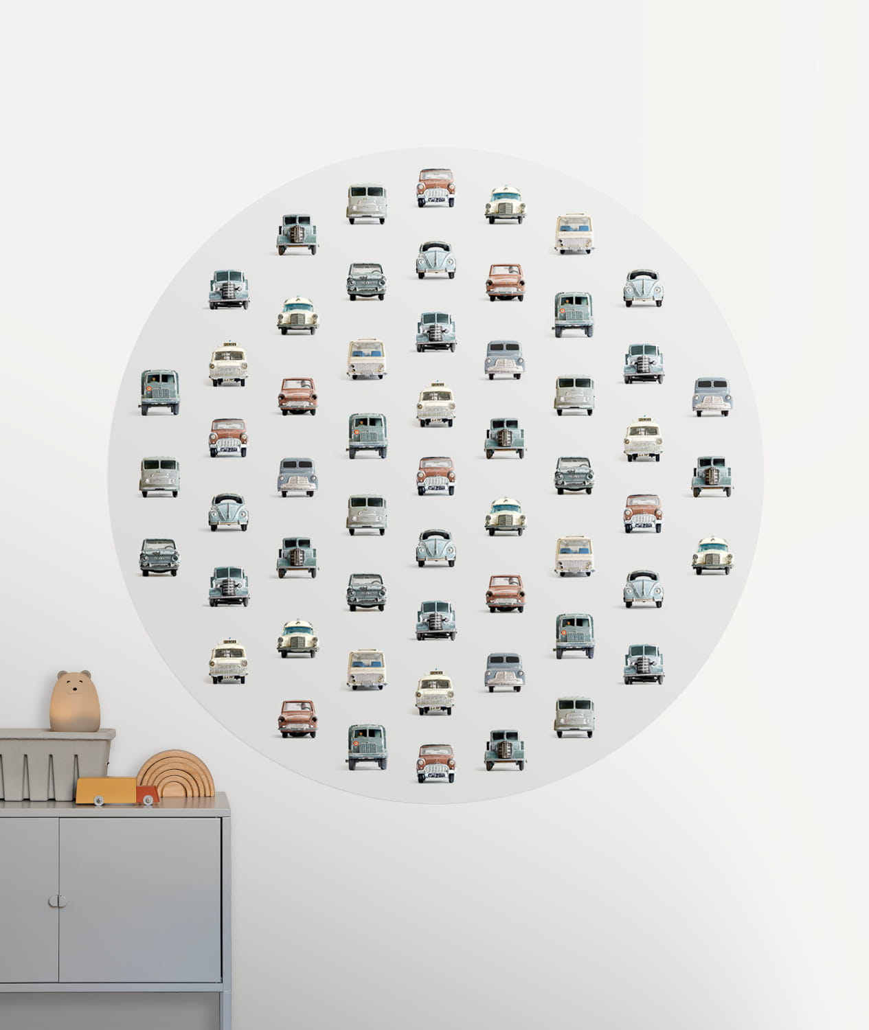 Wandbild Cars Circle/ Auto Cirkel - Light Grey/ Lichtgrijs - 1,425 m