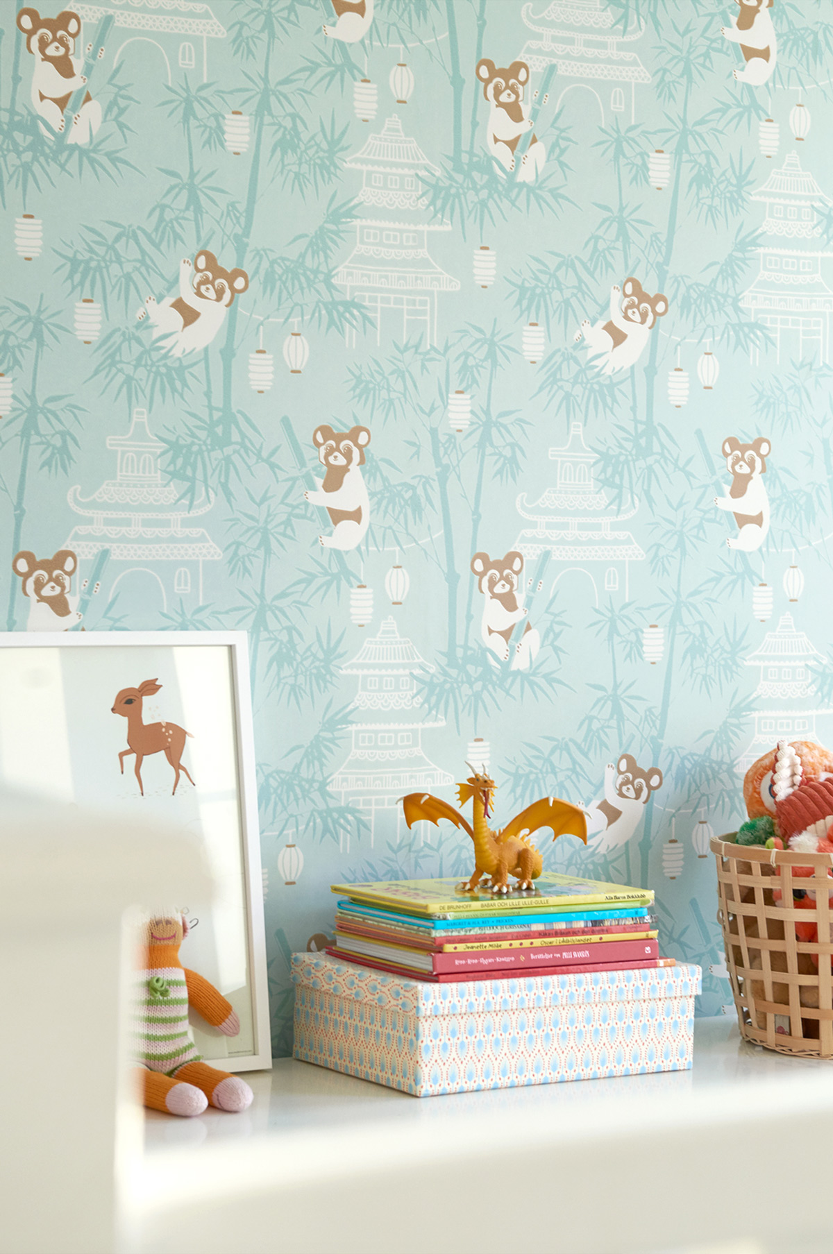 Wallpaper Bambu - Soft Turquoise/ Brown/ Cream White