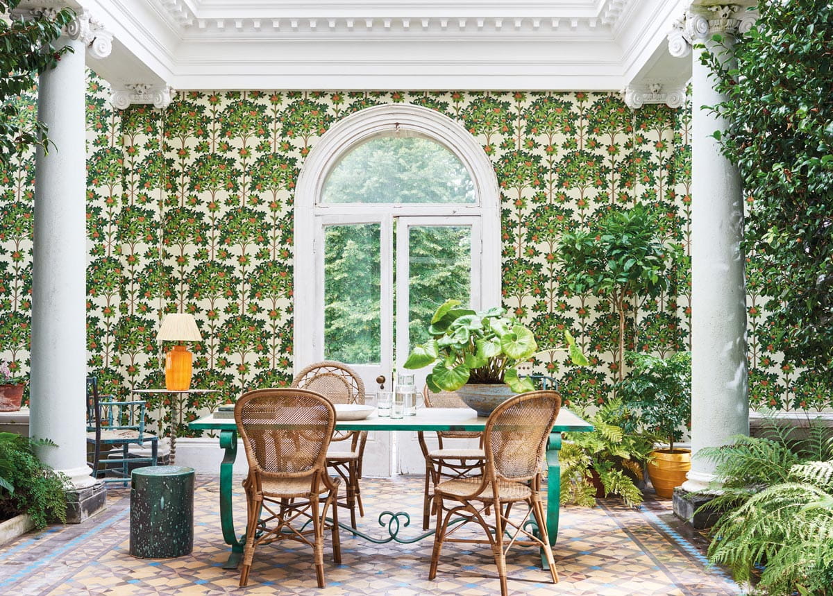 Tapete Orange Blossom - Orange/ Spring Green on Parchment