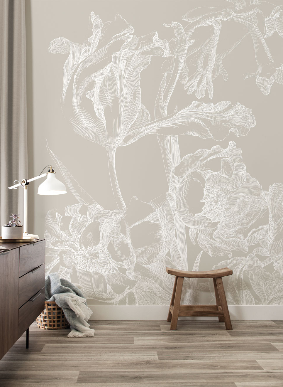 Wandbild Engraved Flowers Grey 1