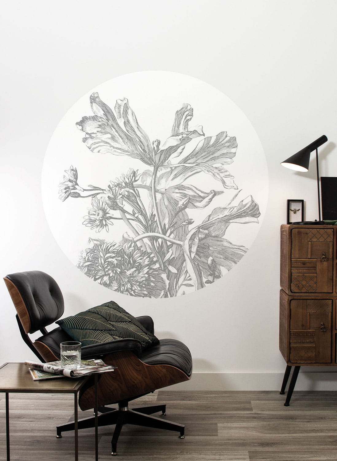 Wandbild Engraved Flowers 5 Circle