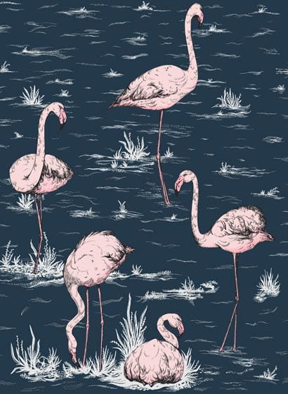 Tapete Flamingos - Ink & Alabaster Pink