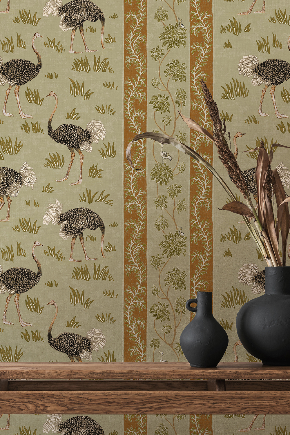 Tapete Ostrich Stripe - Olive and Orange