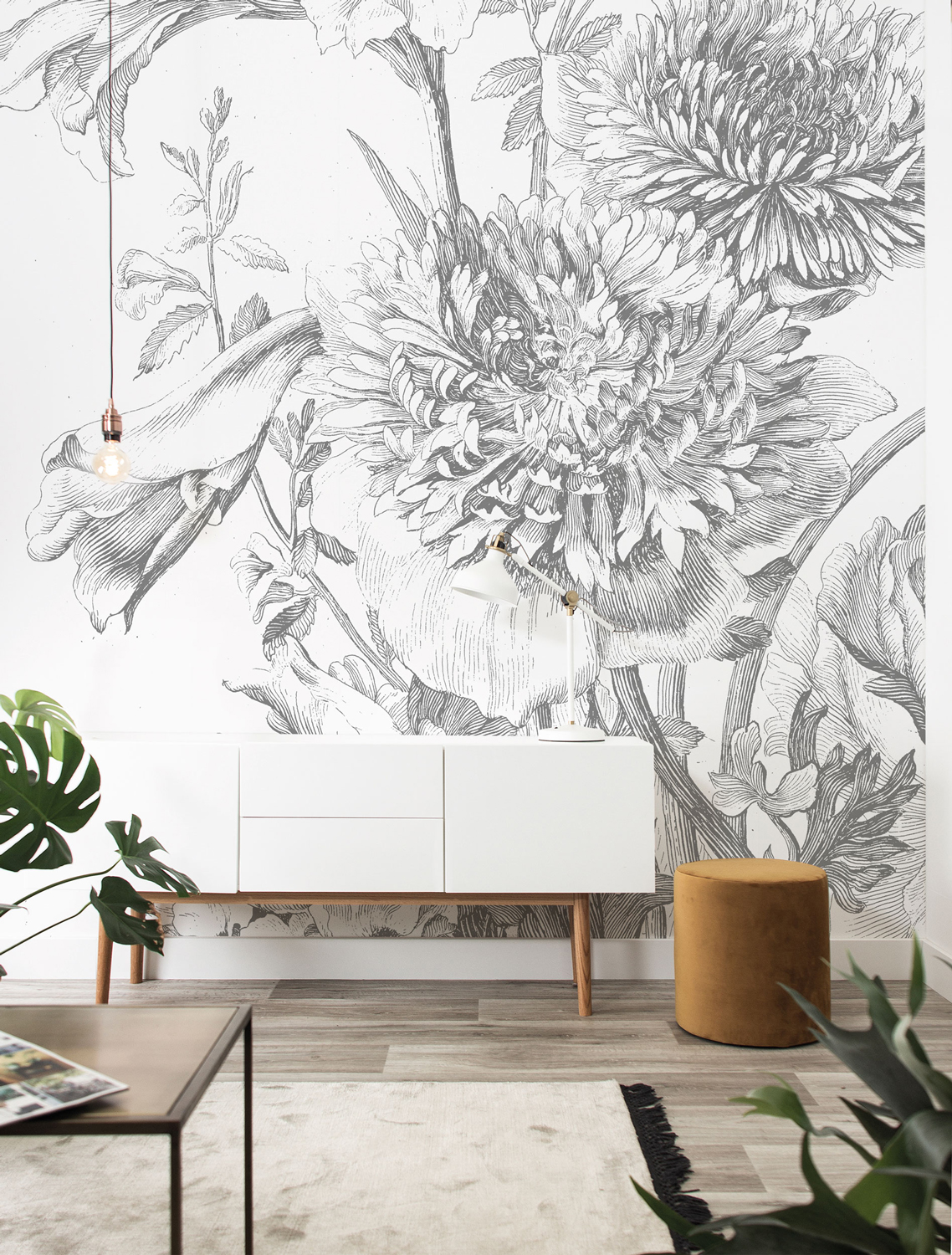 Wandbild Engraved Flowers 3 - Multicolor - 1.948m