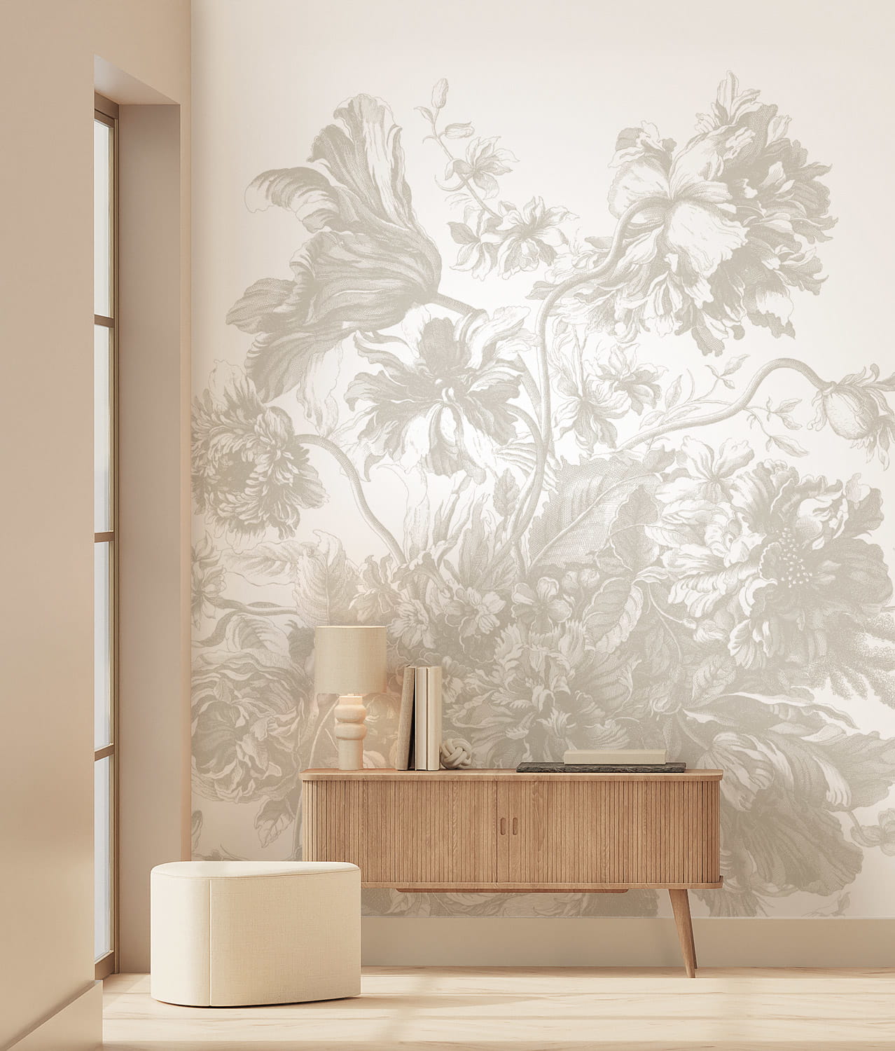 Wandbild Engraved Flowers Uyterlinde - Grey 292 cm