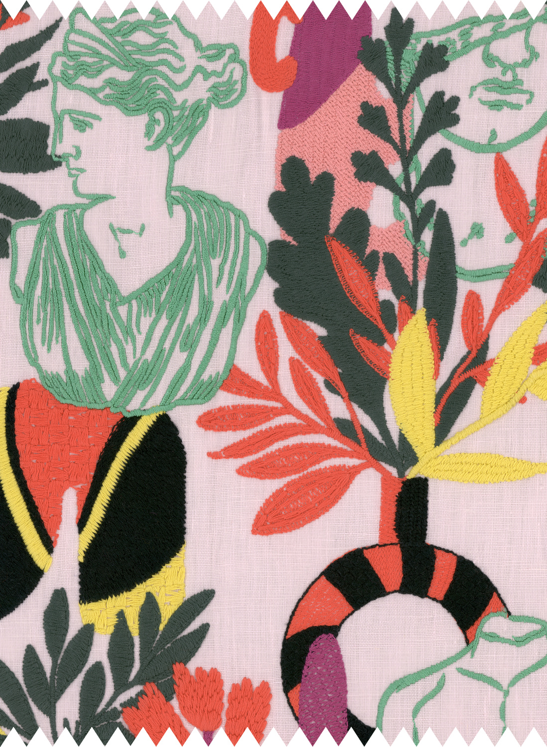 Fabric Statuario Pink - Embroidered