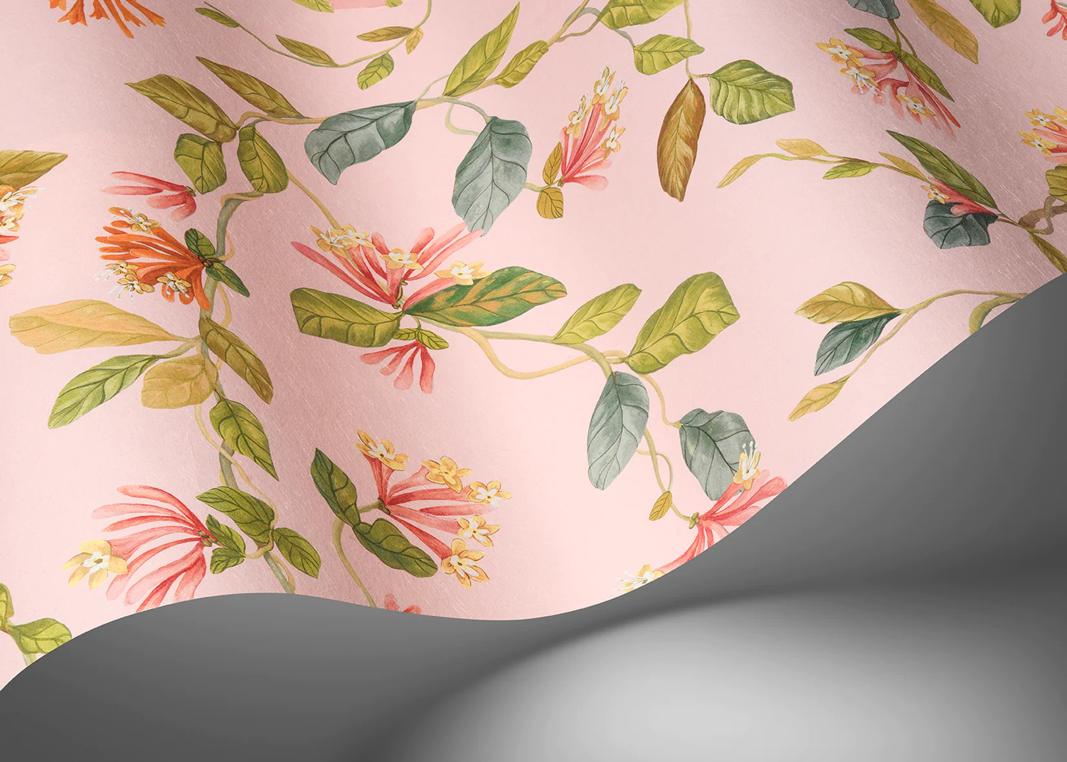 Tapete Flora - Tangerine/ Olive on Blush