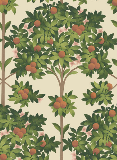 Tapete Orange Blossom - Orange/ Spring Green on Parchment
