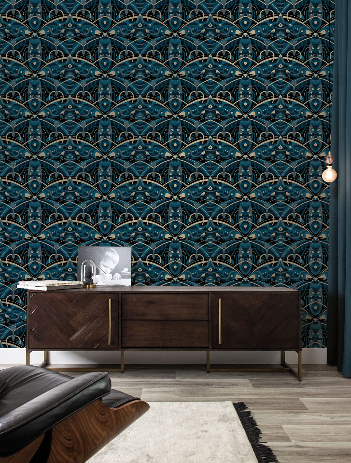 Tapete Art Deco Animaux Beetle Gold - Blue